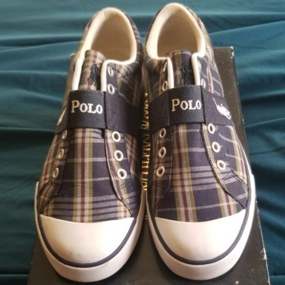 Polo Ralph Lauren Gardener Plaid Sneakers | Navy - Picture 2 of 4